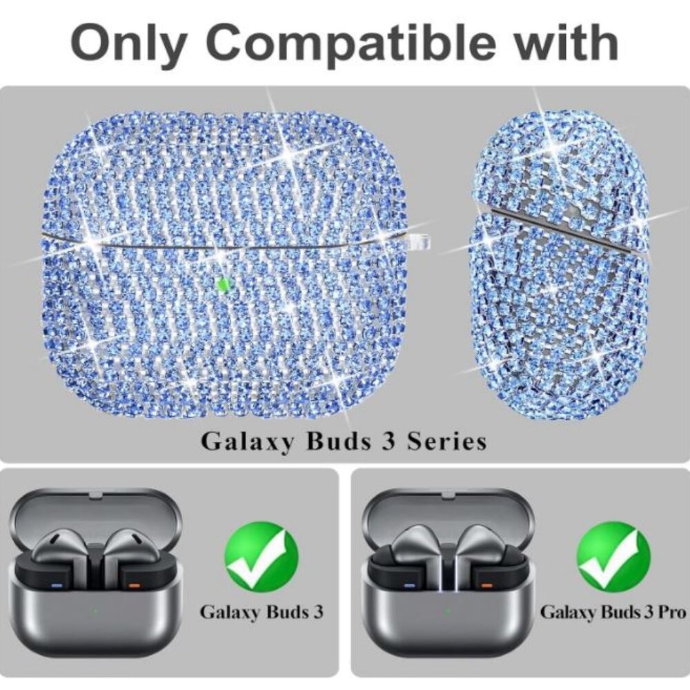 Samsung Galaxy Buds 3 & 3 Pro Blue Bling Earbud Case w/Wrist Bracelet, New
